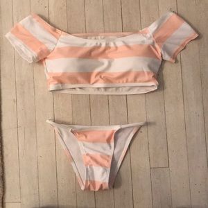 Off The Shoulder Striped Bikini